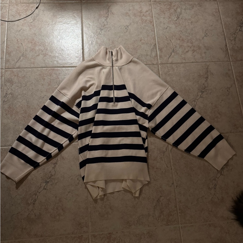 Free People Coastal Striped Half-Zip Sweater